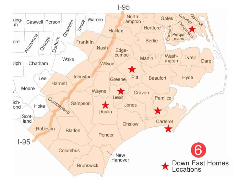 Down East Homes Counties Served in NC